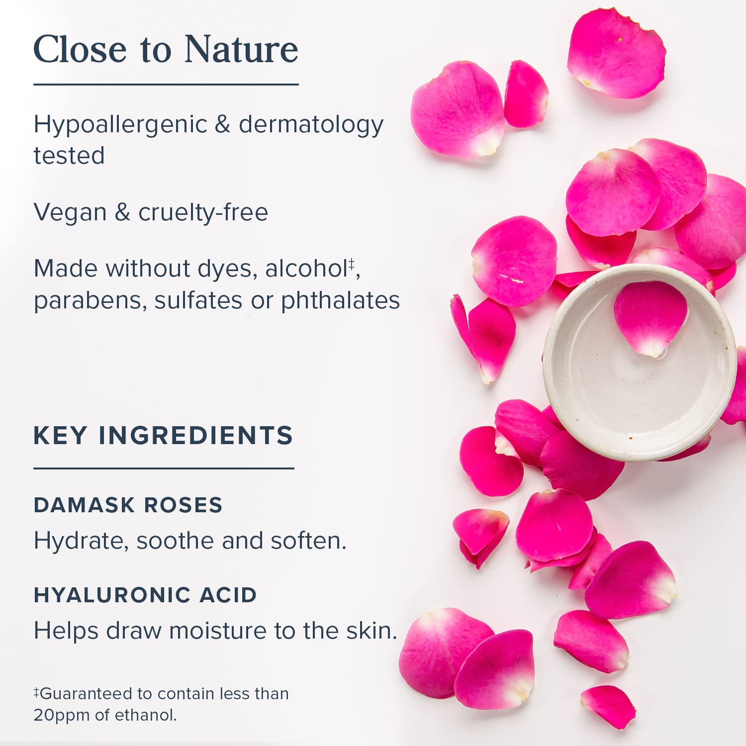 Heritage Store Emballage Sérum Eau Rose – emballage PCR recyclable et sans alcool.