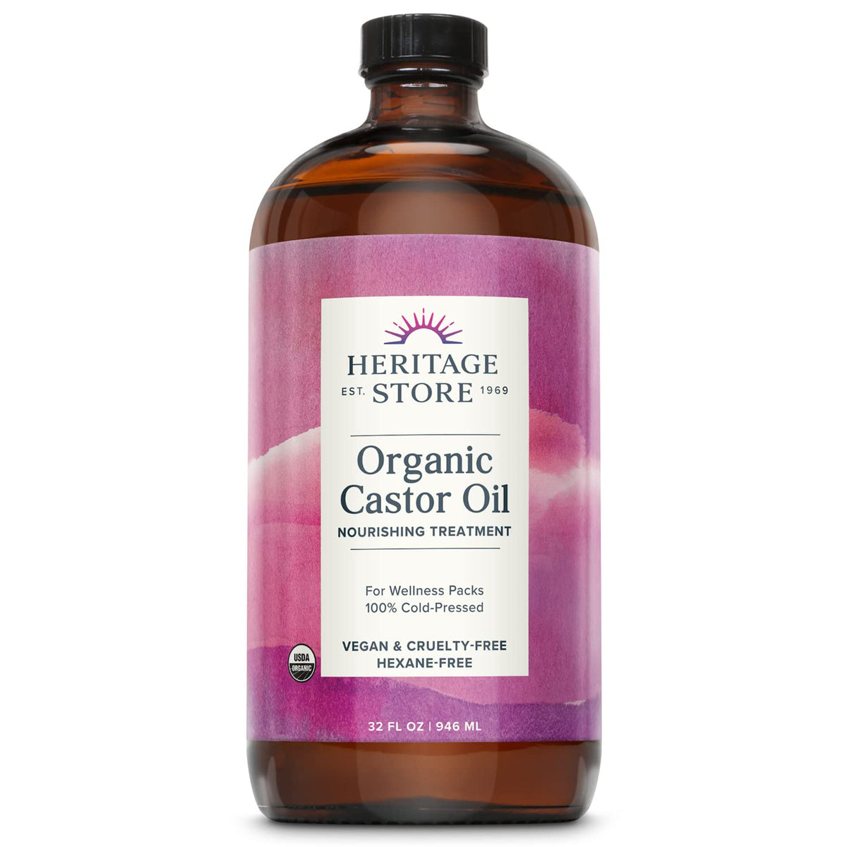 Heritage Store huile de castor bio – bouteille en verre sombre préserve les nutriments