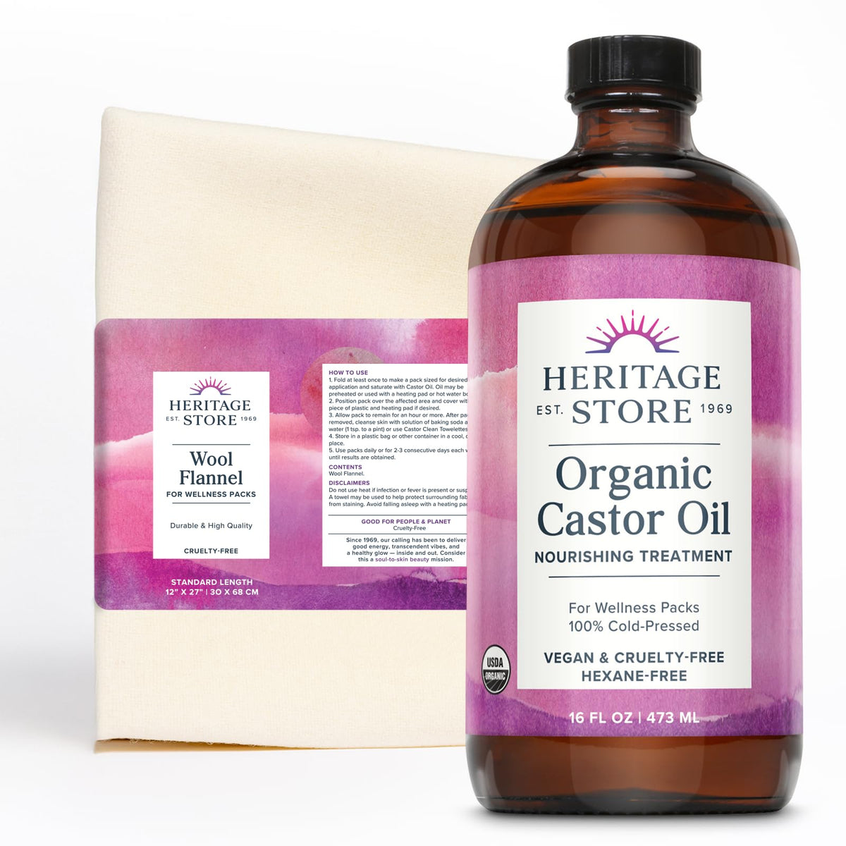 Heritage Store huile de ricin bio — bouteille 16 oz, soin capillaire possible