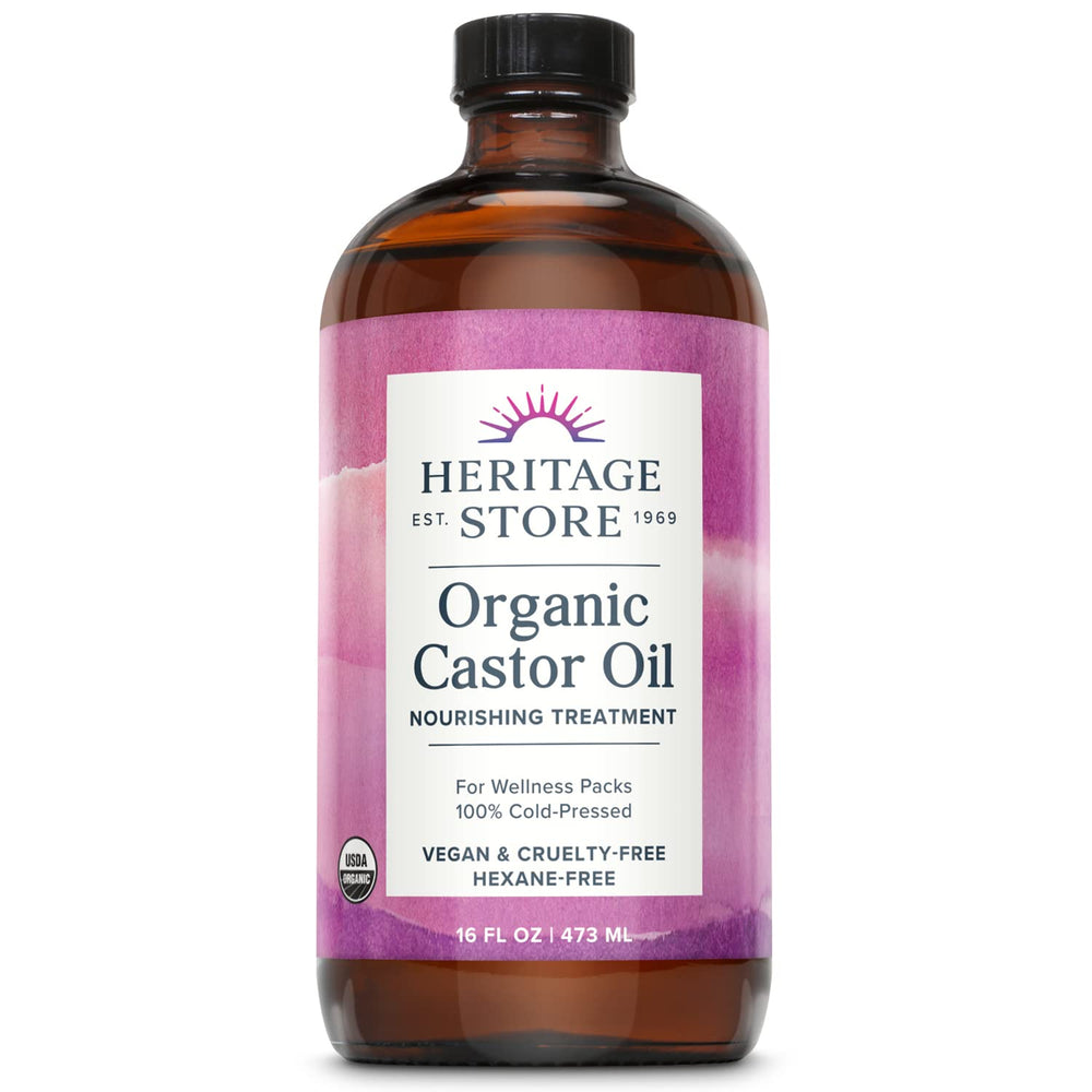 Heritage Store huile ricin – bouteille en verre, hydratation des cheveux