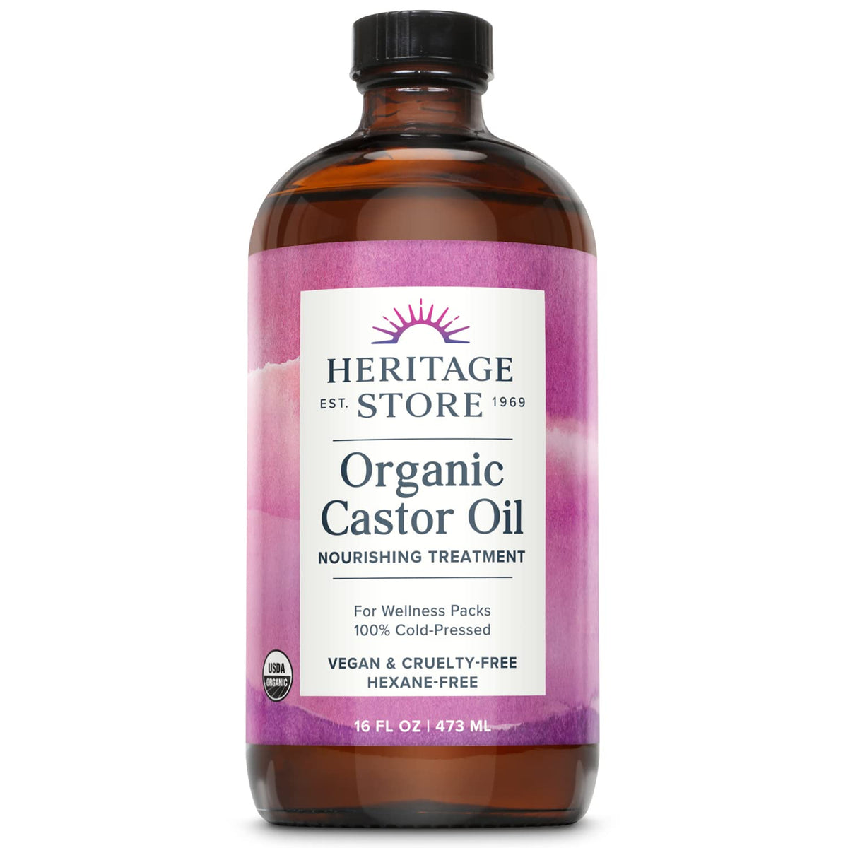Heritage Store huile ricin – bouteille en verre, hydratation des cheveux
