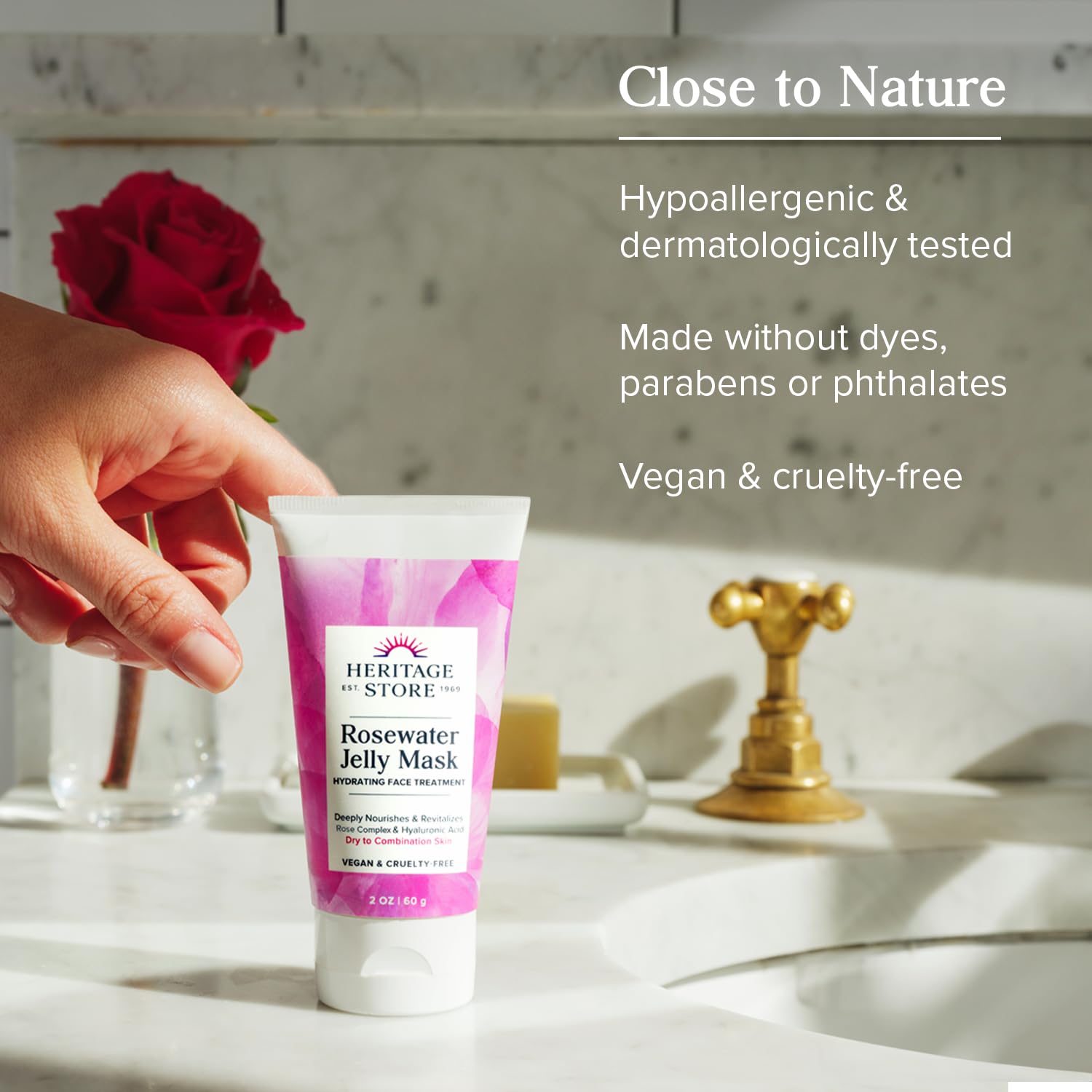 HERITAGE STORE Masque Gelée eau de rose – Acide hyaluronique et complexe rose pour l’hydratation.