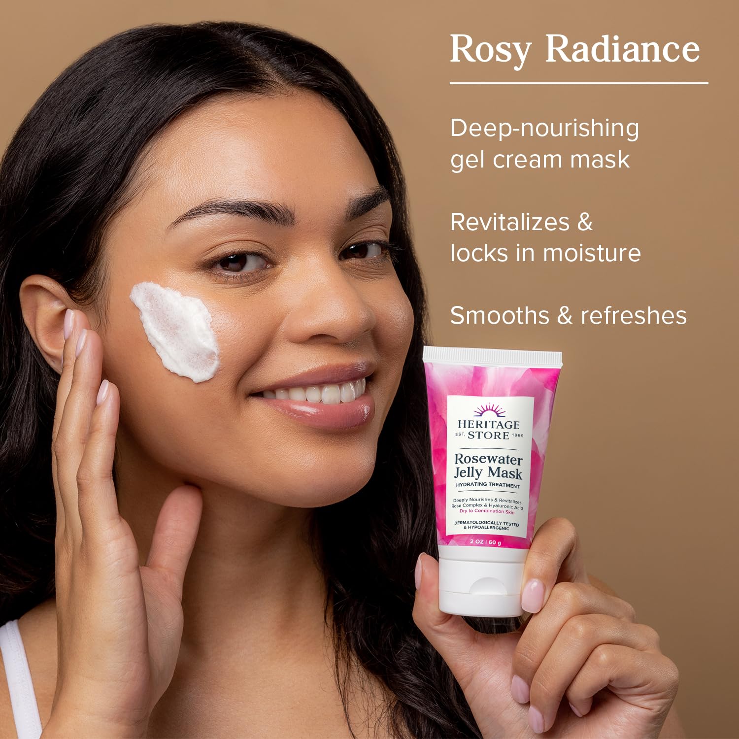 HERITAGE STORE Masque Gelée eau de rose – Microbilles konjac réveillant la peau.