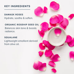 HERITAGE STORE Rose Oil Nourishing Treatment application demonstrates easy facial use.