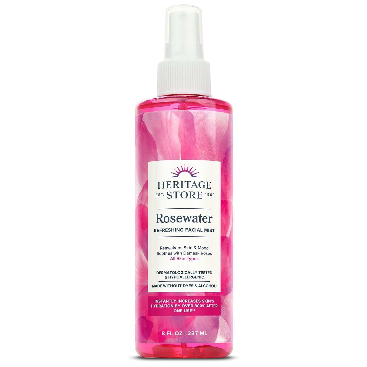 HERITAGE STORE Rosewater, bouteille rose de Damas, rafraîchit et hydrate la peau