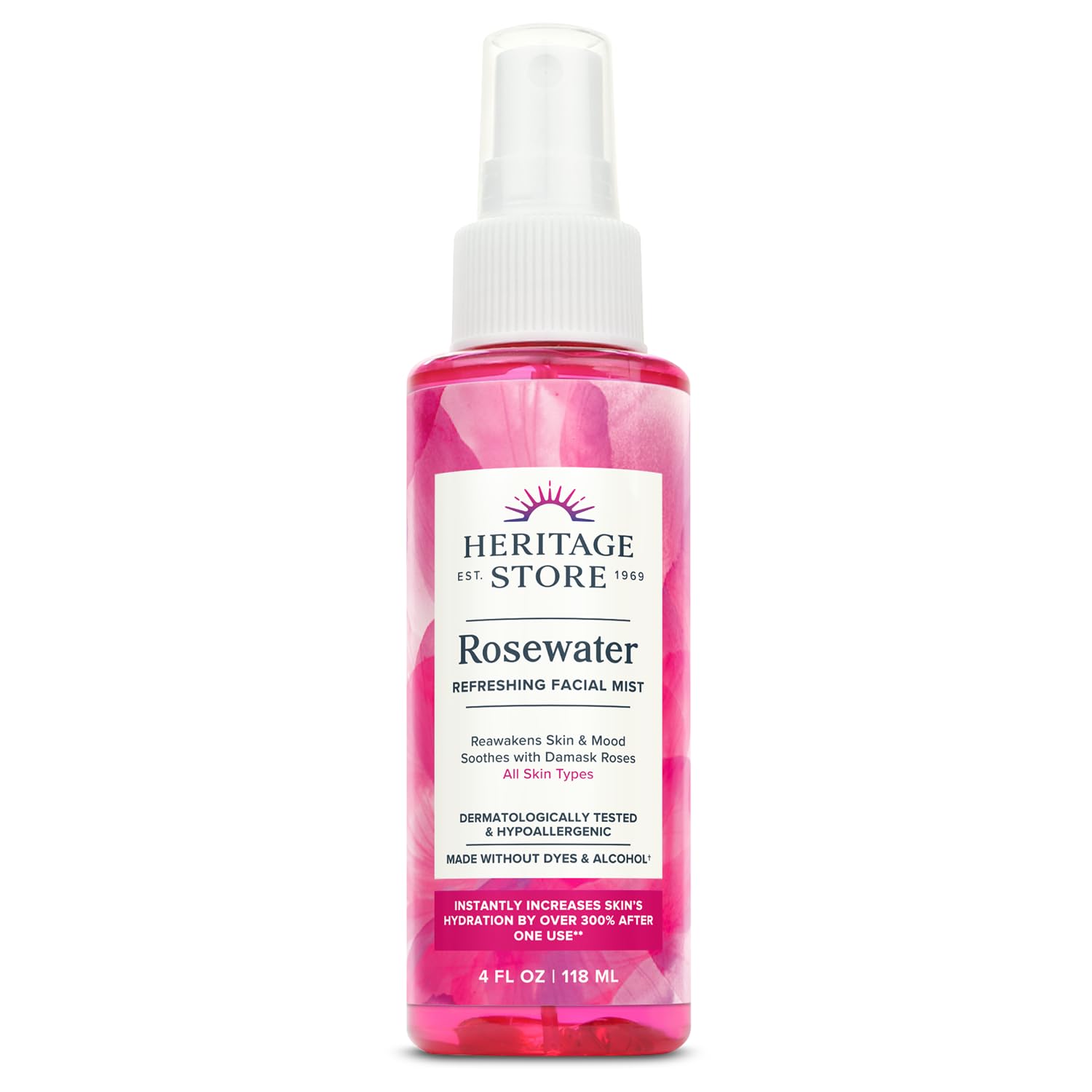 HERITAGE STORE Rosewater brume visage Rose Damask, hydratante et rafraîchissante.