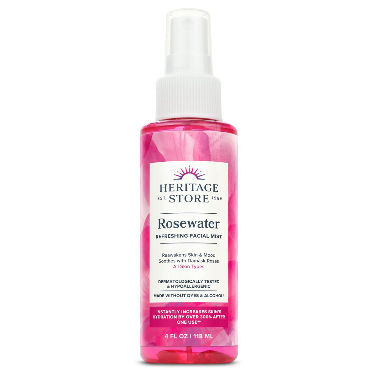 HERITAGE STORE Rosewater brume visage Rose Damask, hydratante et rafraîchissante.