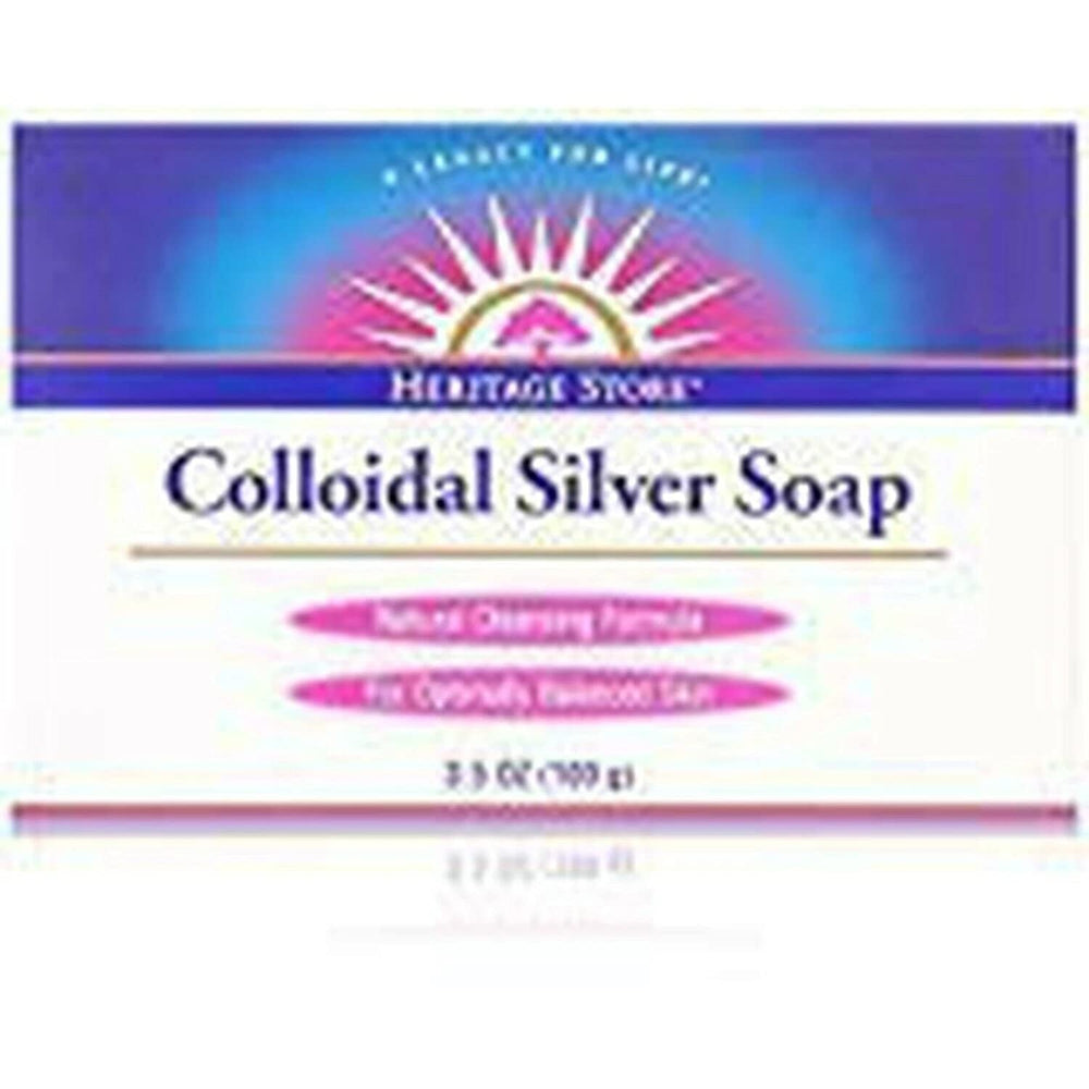Savon Heritage Store argent colloïdal, pack de 2, soin doux pour la peau et propreté naturelle.