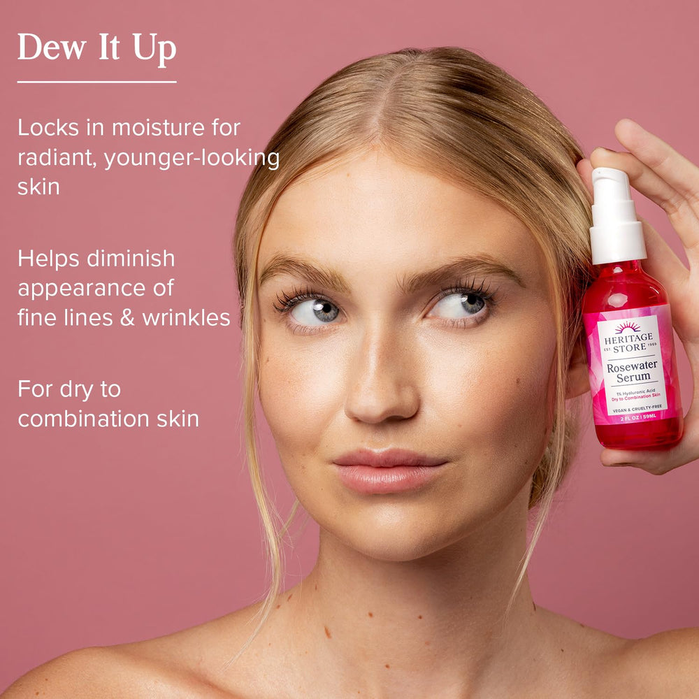 Heritage Store Sérum Eau Rose – texture légère prête à hydrater votre peau.