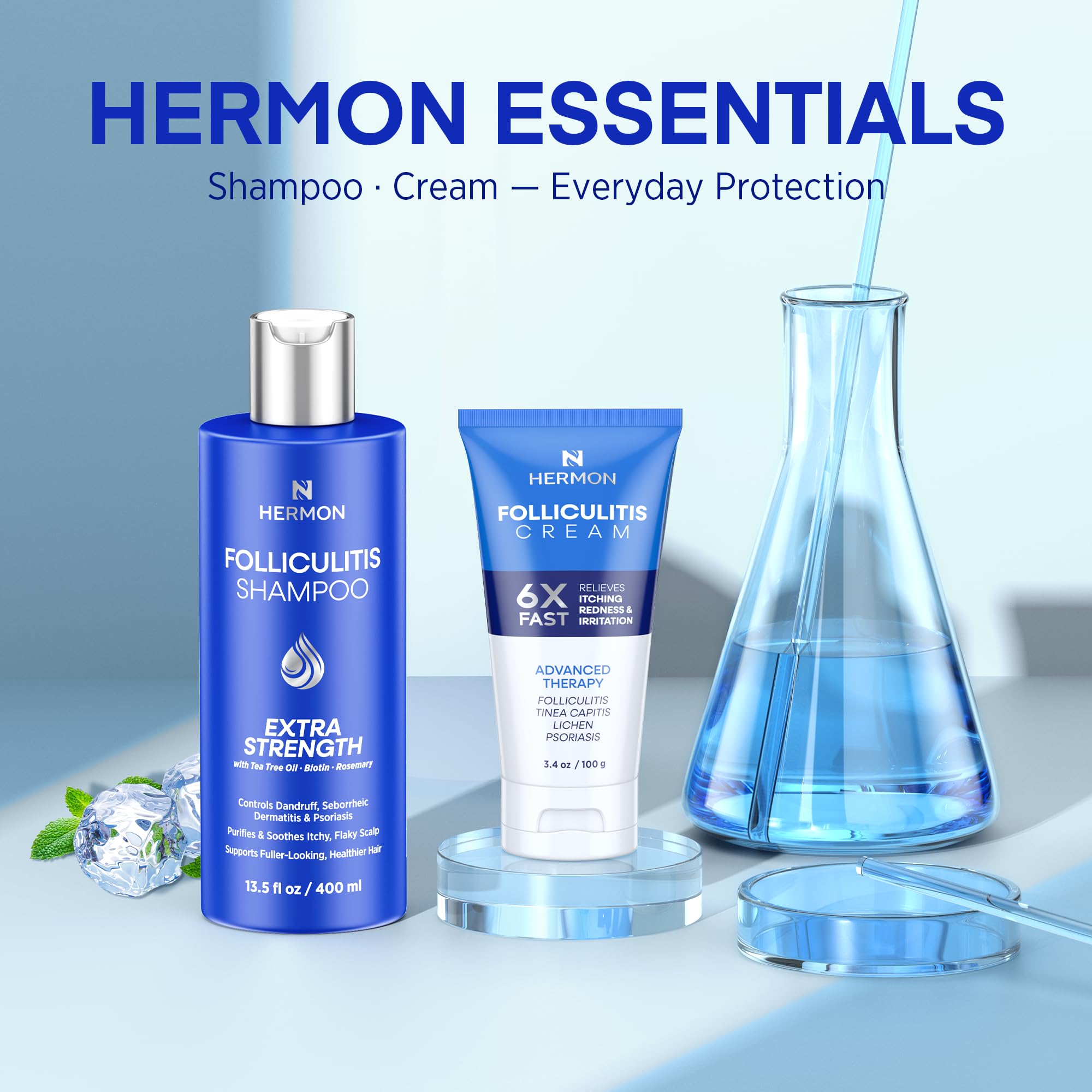 Hermon Folliculite Shampoing - bouteille, nettoyage en douceur du cuir chevelu.