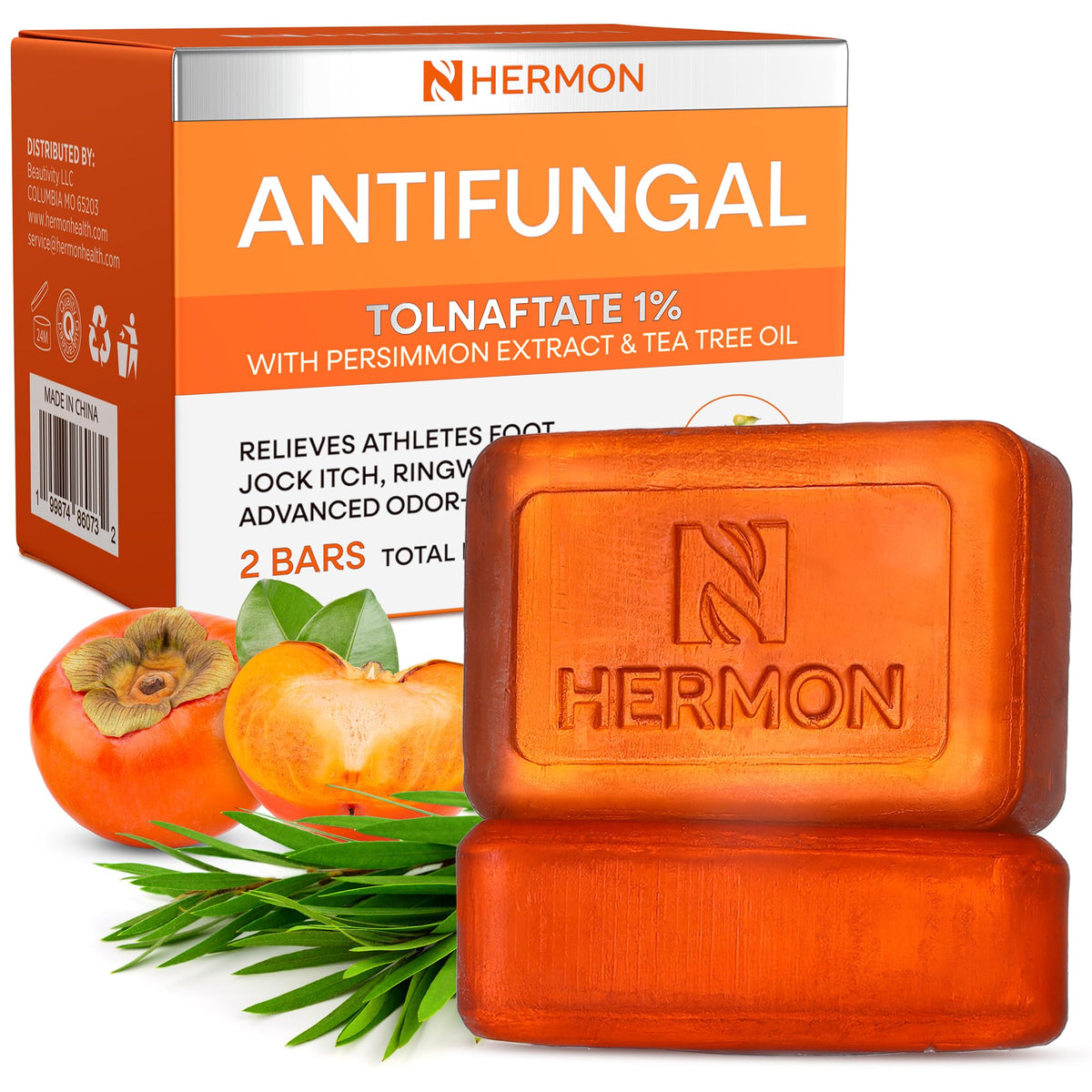 Hermon Savon antifongique Tea Tree, barre purifiante pour peau nette après sport.
