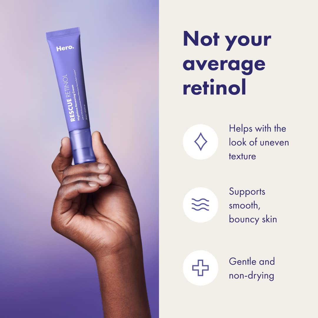 HERO COSMETICS Rescue Retinol avec squalane, ingrédients clés visibles.