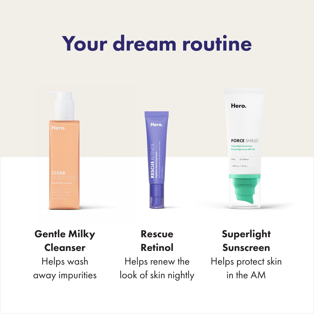 HERO COSMETICS Rescue Retinol, routine du soir suggérée pour rituel efficace.