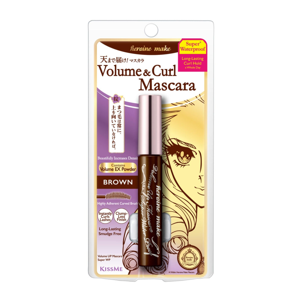 Heroine Make Mascara brun huile camellia argan pour douceur et brillance.