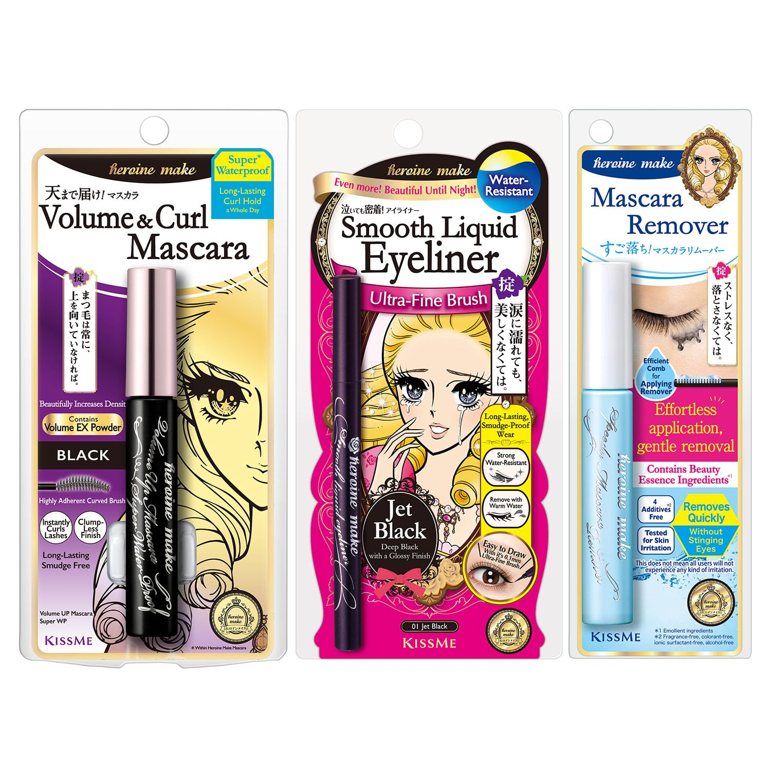 Heroine Make mascara volume avec brosse courbée pour cils épais et définis.