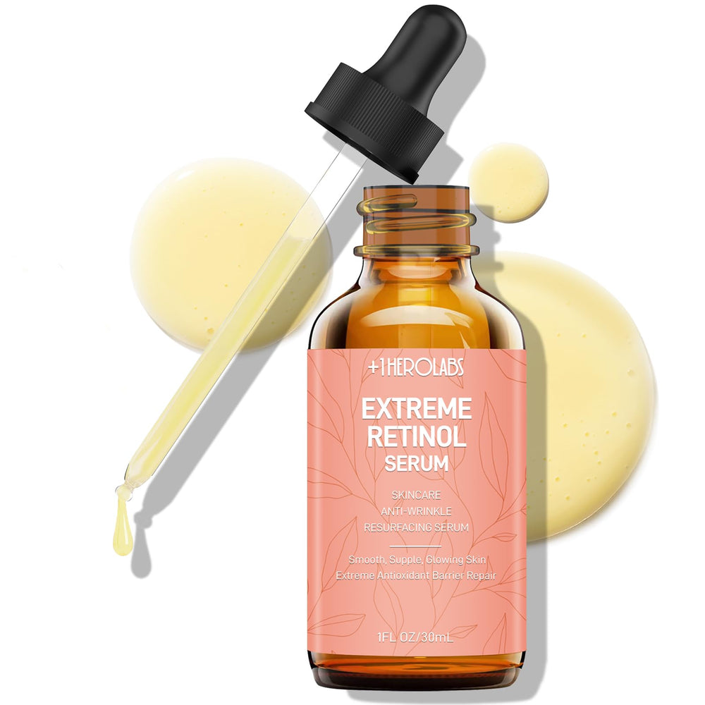 +1HEROLABS Sérum Retinol Visage : Bouteille élégante et peau douce après application
