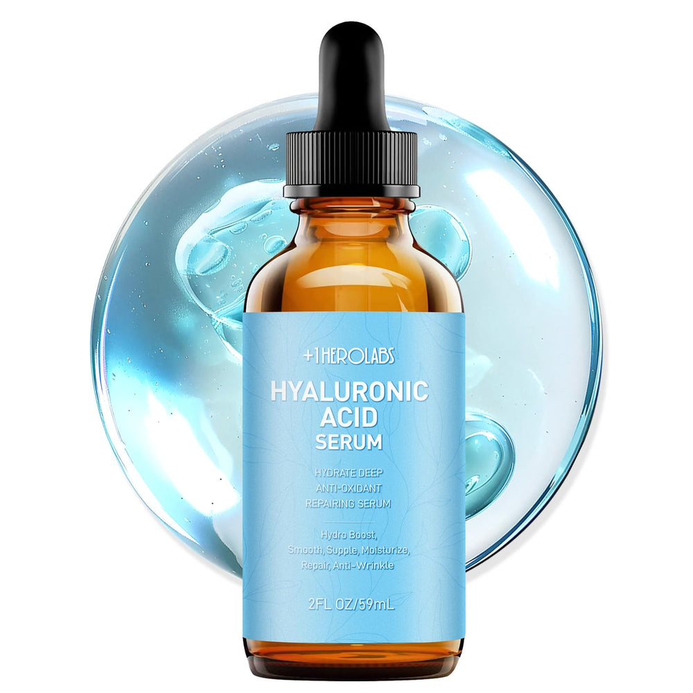 +1HEROLABS sérum hyaluronique visage avec pompe, hydratation en profondeur.