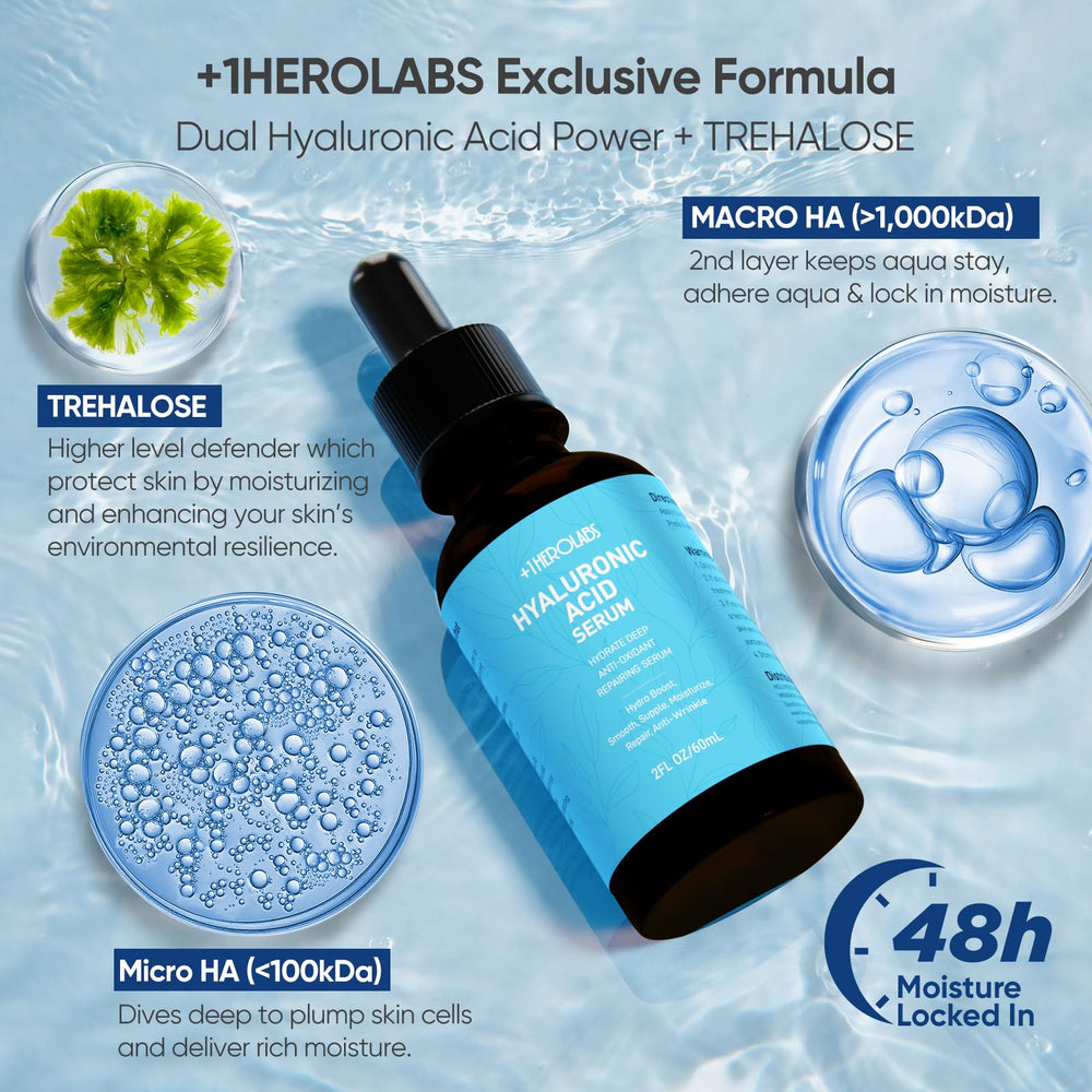 +1HEROLABS sérum hyaluronique avec vitamine B5, hydratation durable.
