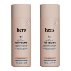 Conditionneur Hers Full Volume en bouteille, volume léger pour cheveux fins.