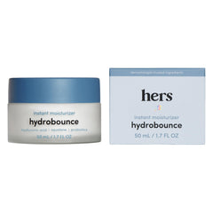 hers Hydrobounce crème faciale quotidienne pour hydratation durable.