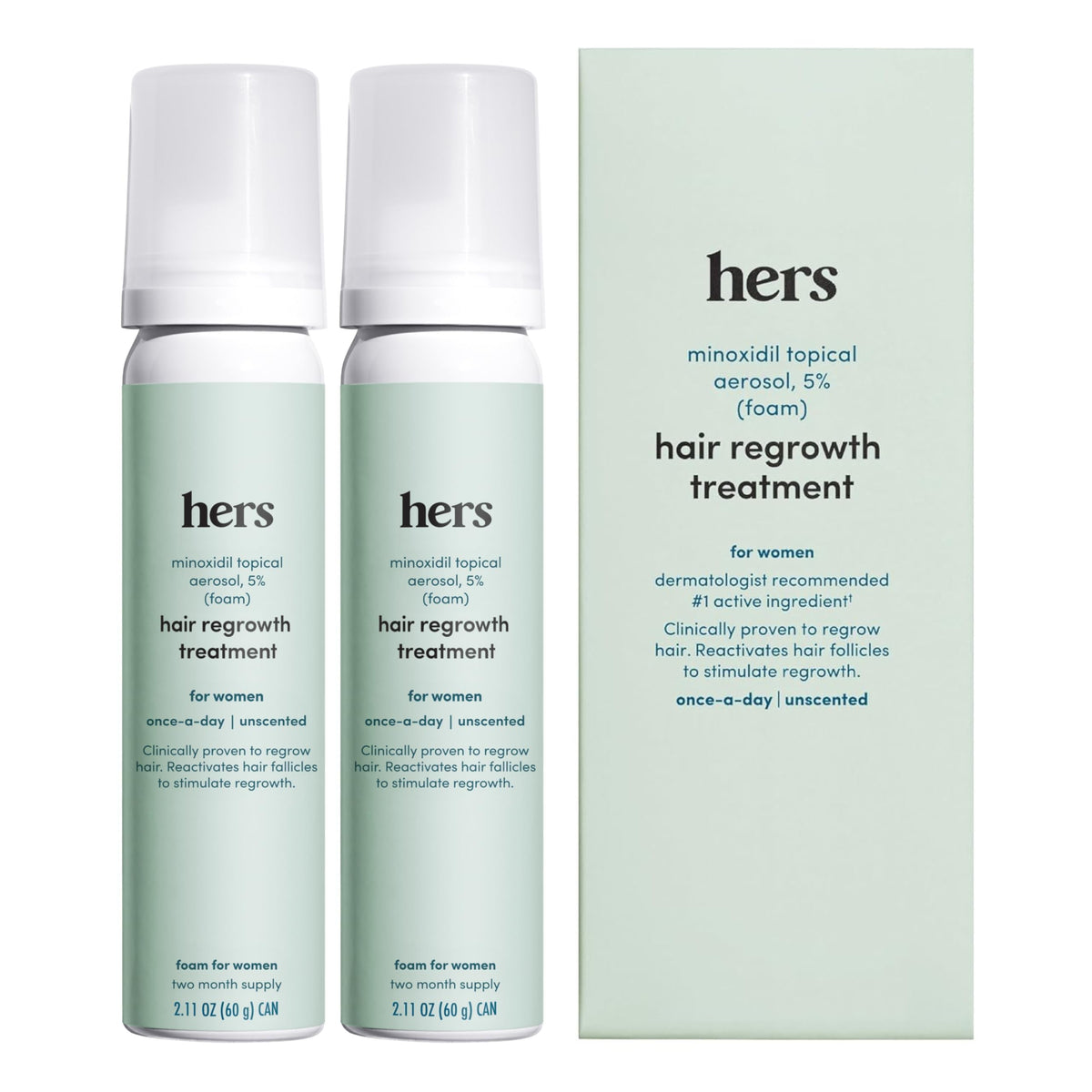 hers minoxidil 5% mousse – flacon léger pour cheveux plus denses