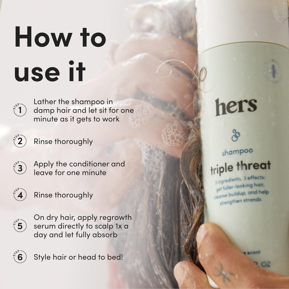 Hims & Hers extrait de Saw Palmetto, flacon, action nourrissante pour les cheveux.