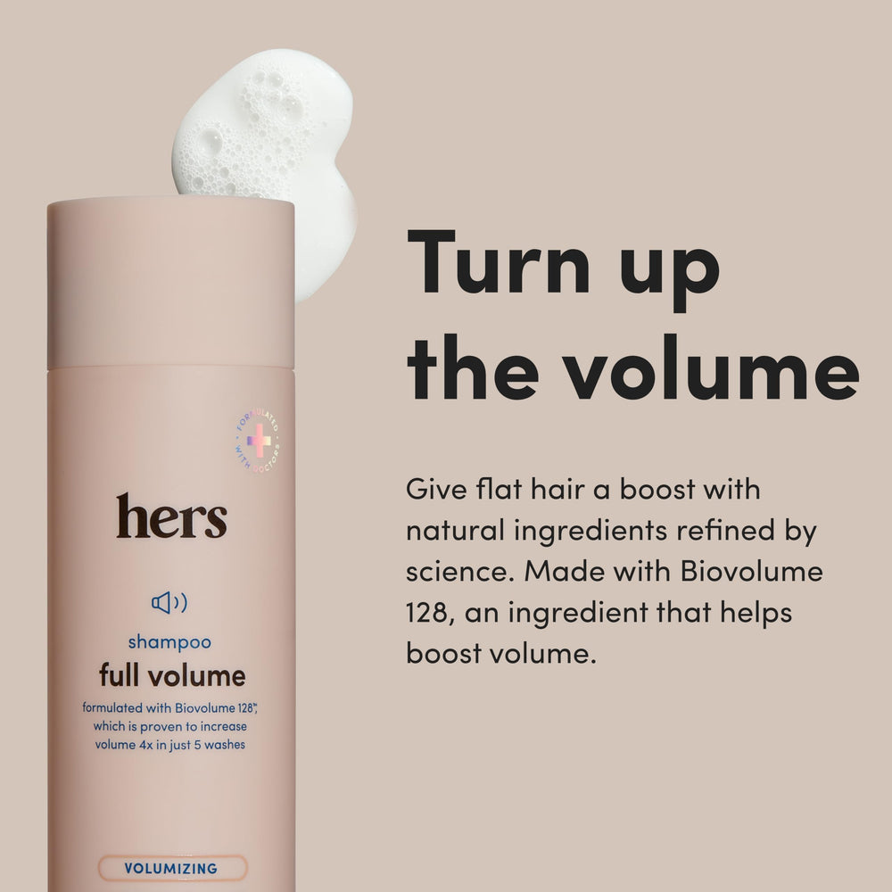 Hims & Hers Shampoing Volume Protéine Riz Biotine : bouteille prête pour renforcer les cheveux fins.