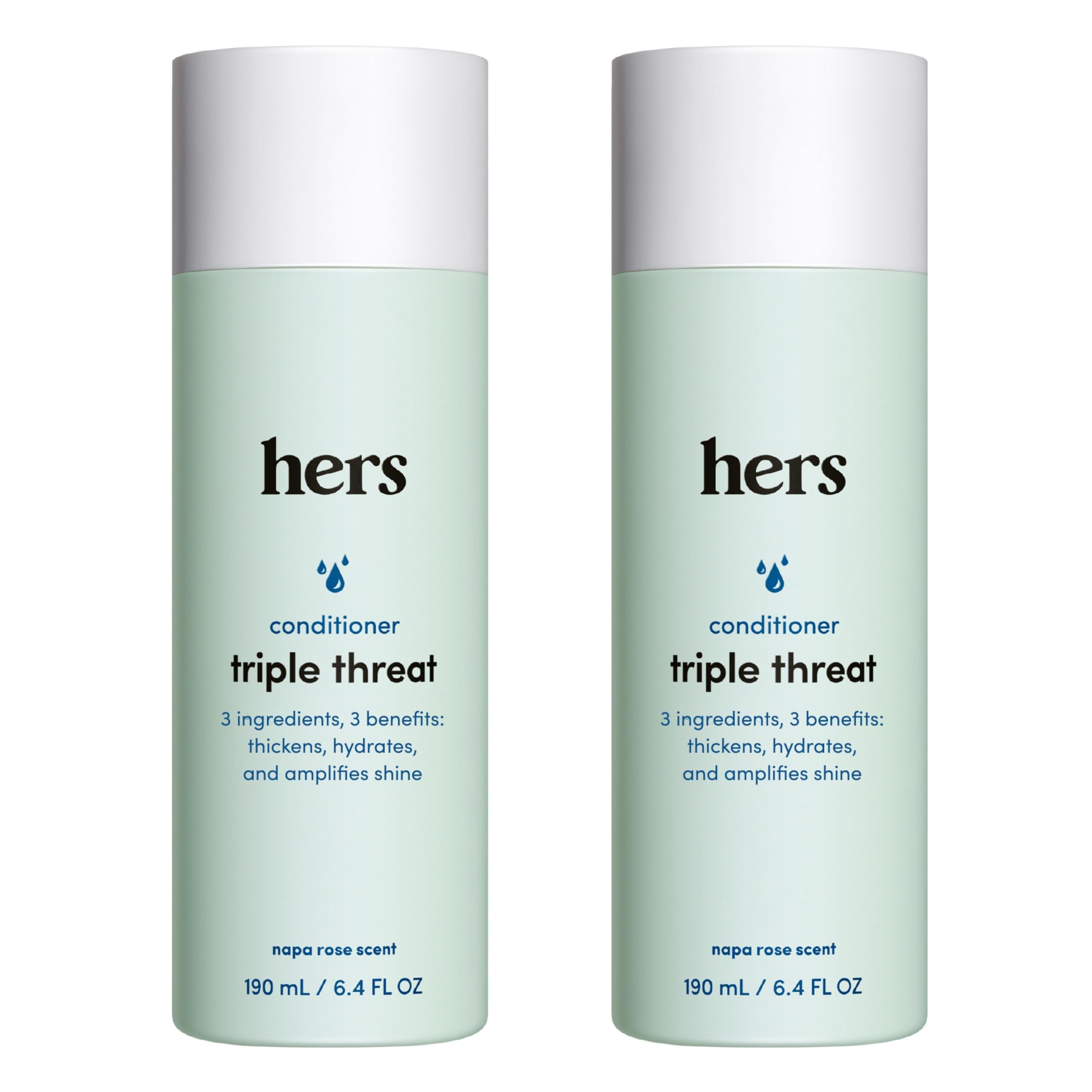 Hers Triple Threat dans la bouteille Napa Rose, hydratation durable pour tous types de cheveux.