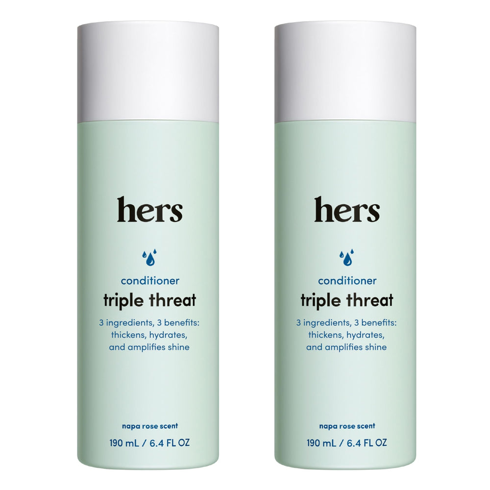 Hers Triple Threat dans la bouteille Napa Rose, hydratation durable pour tous types de cheveux.