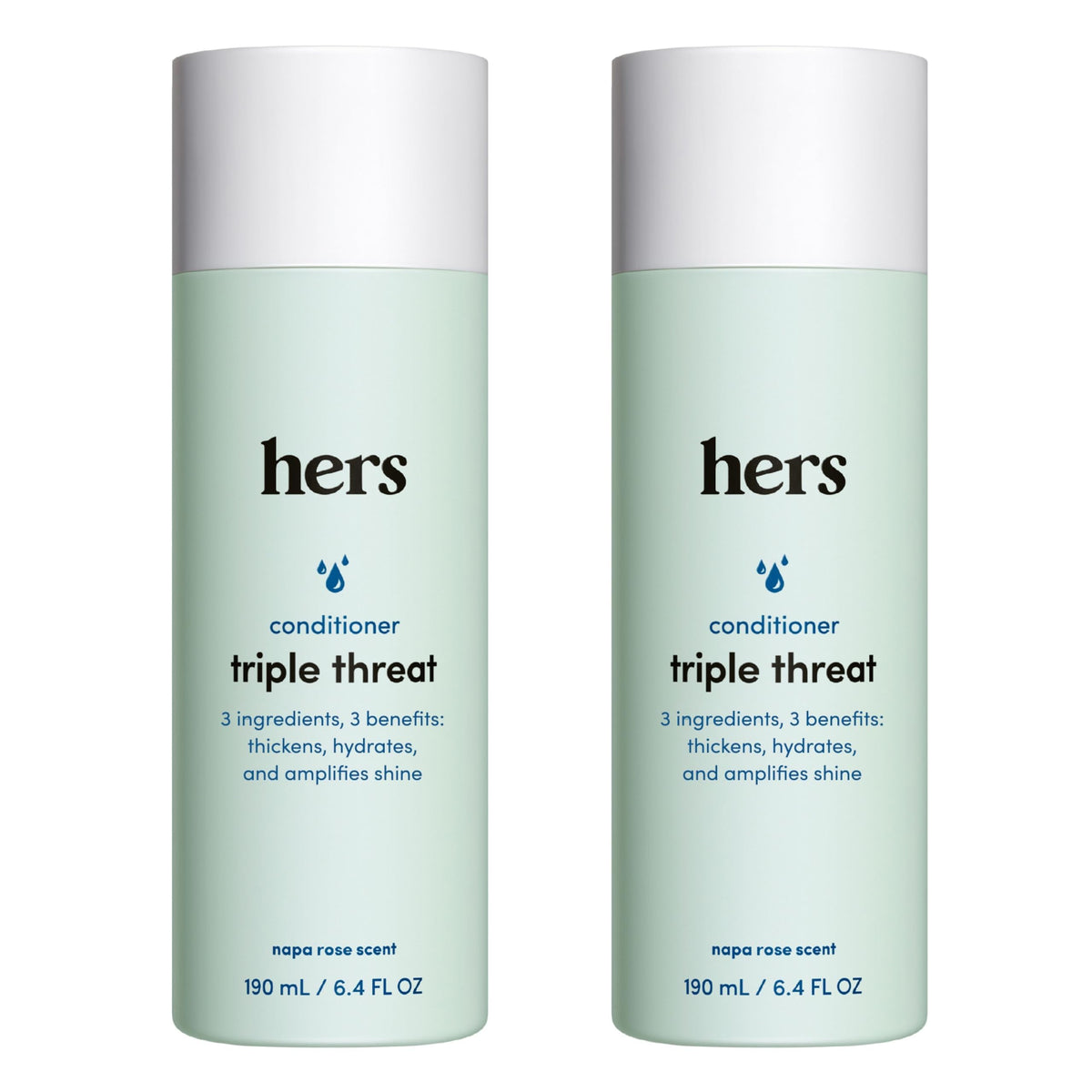 Hers Triple Threat dans la bouteille Napa Rose, hydratation durable pour tous types de cheveux.