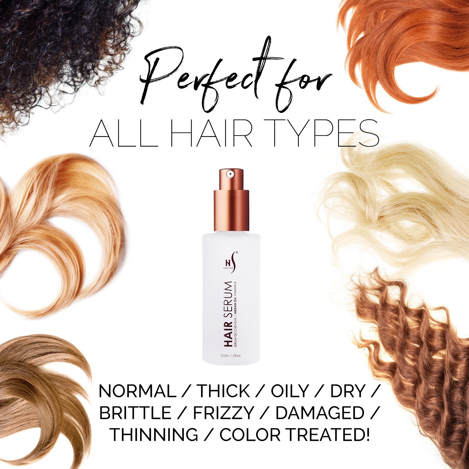 Herstyler Argan Oil Serum adds silky softness and a glossy finish.
