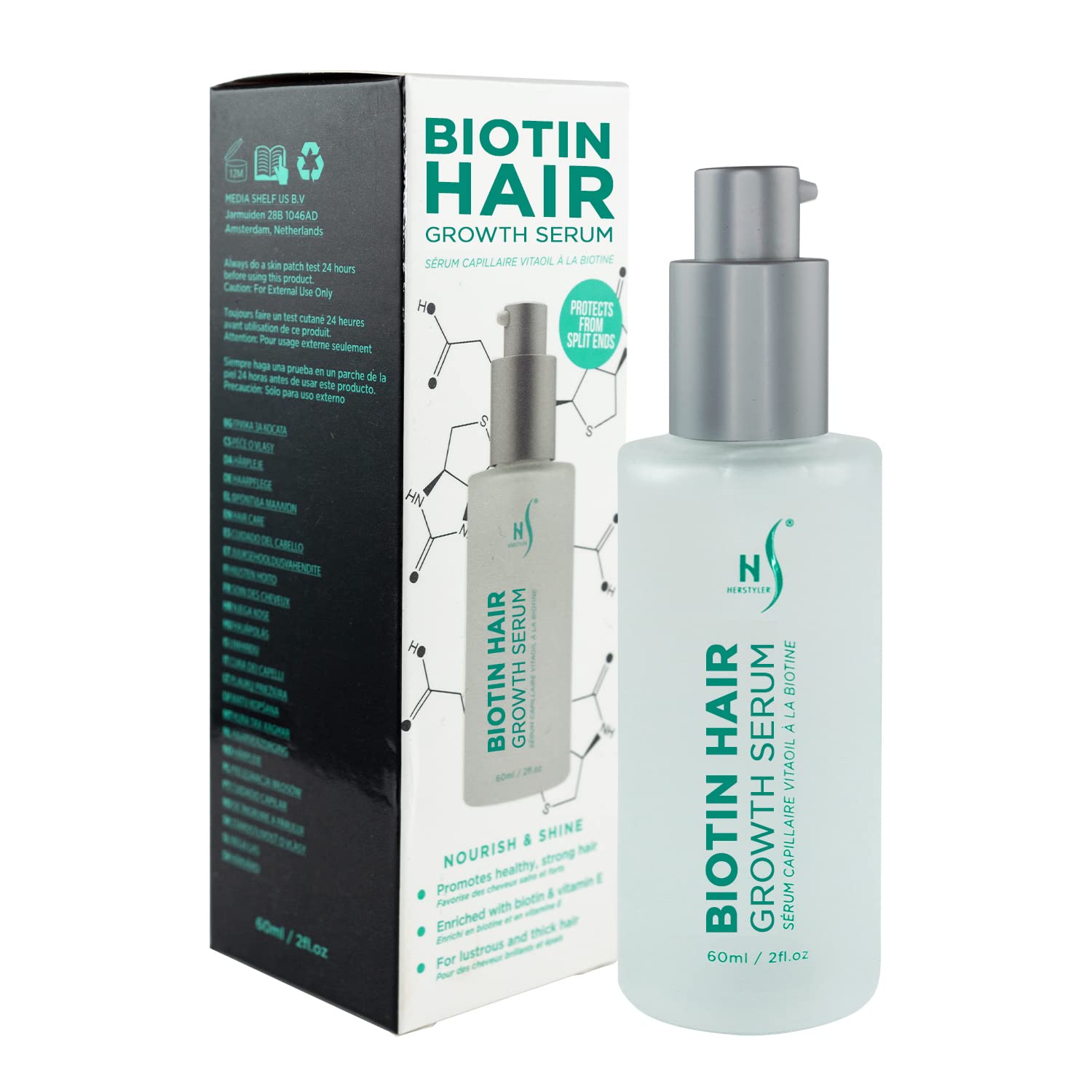 Herstyler Biotin Serum – bouteille 2oz prête à hydrater et nourrir les cheveux