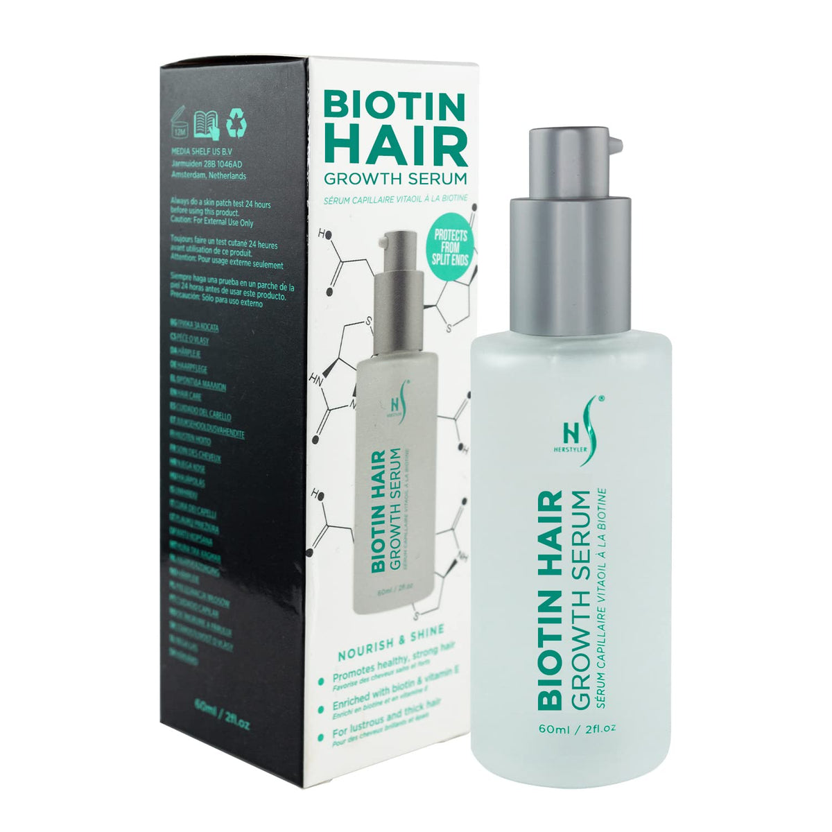 Herstyler Biotin Serum – bouteille 2oz prête à hydrater et nourrir les cheveux