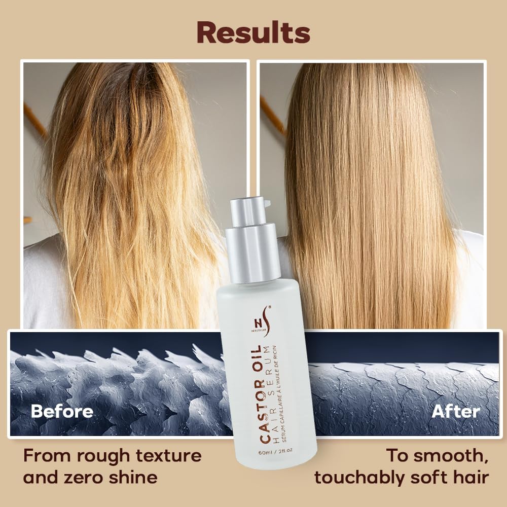 HerStyler huile ricin serum: massage pour absorption rapide.