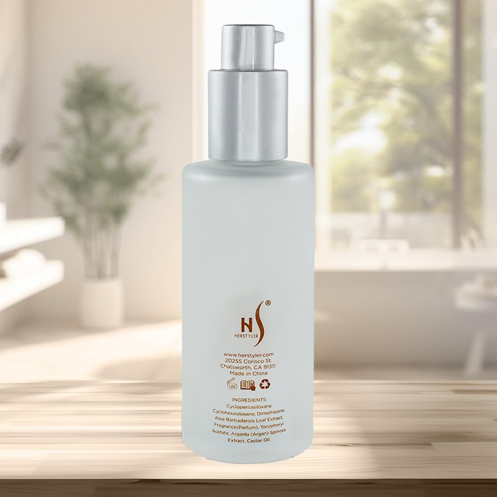 HerStyler huile ricin serum: avant/apres cheveux doux et domptables.