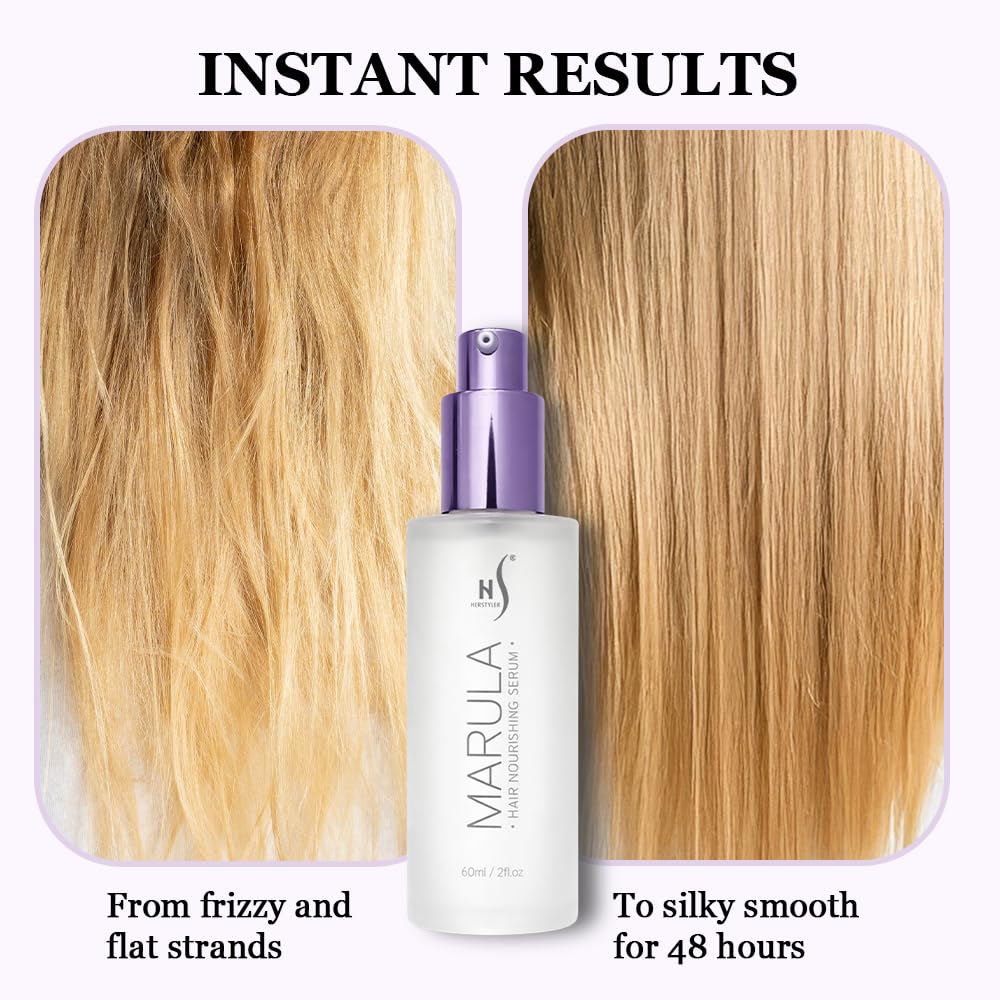 Smoothing flyaways with HerStyler serum on hair ends