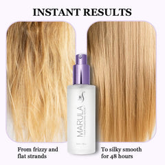 Smoothing flyaways with HerStyler serum on hair ends