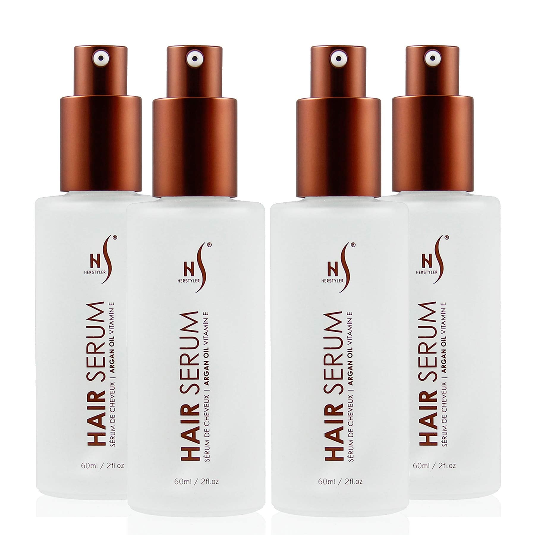 Flacons HerStyler Serum 4 Pack prêts à offrir brillance et douceur.