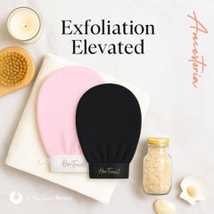 Texture des gants exfoliants coréens Ancestoria pour une douceur polie en douche