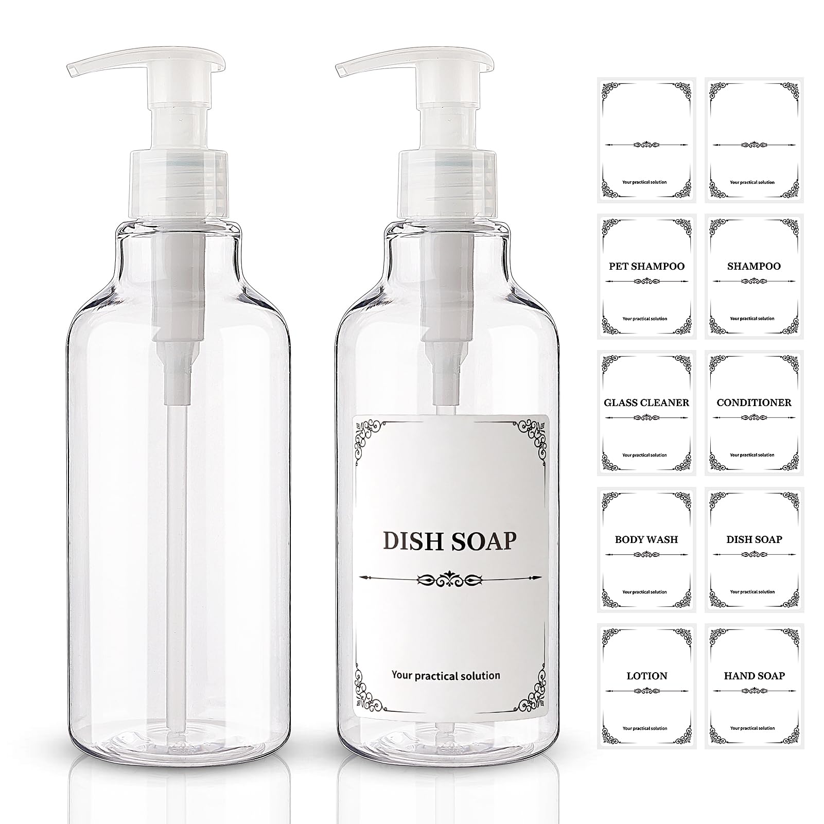 Distributeur Hethyo en plastique transparent avec pompe, lot de deux, idéal pour savons
