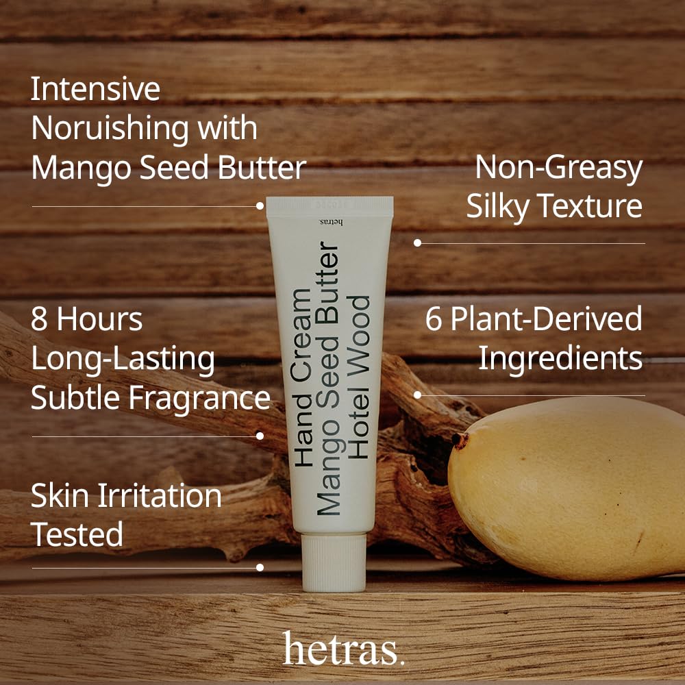 hetras Crème mains Mangue et Karité – texture nourrissante pour peaux sèches.