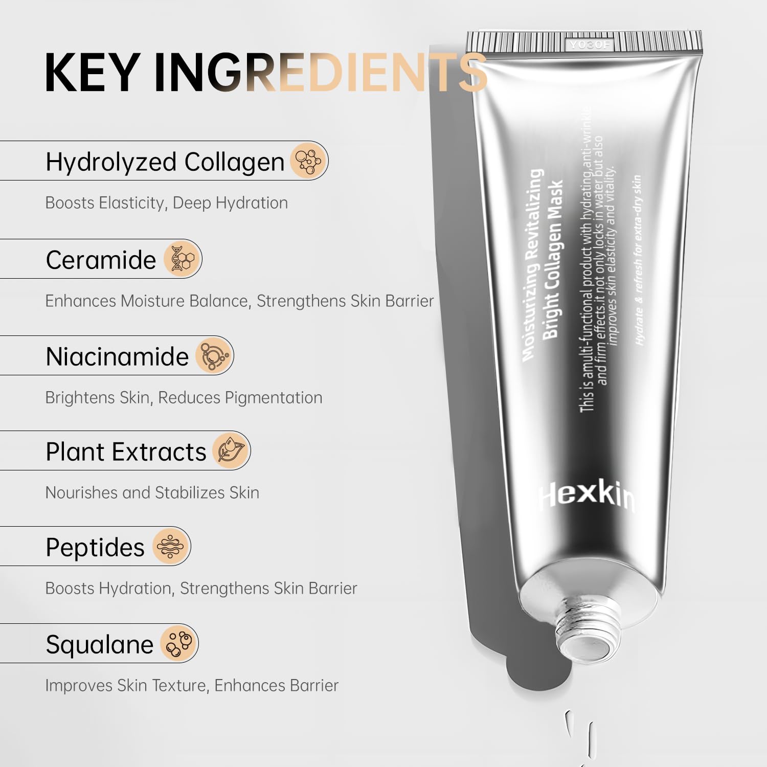 Hexkin soin nuit hydratation elasticite, peau douce et nourrie pendant la nuit.