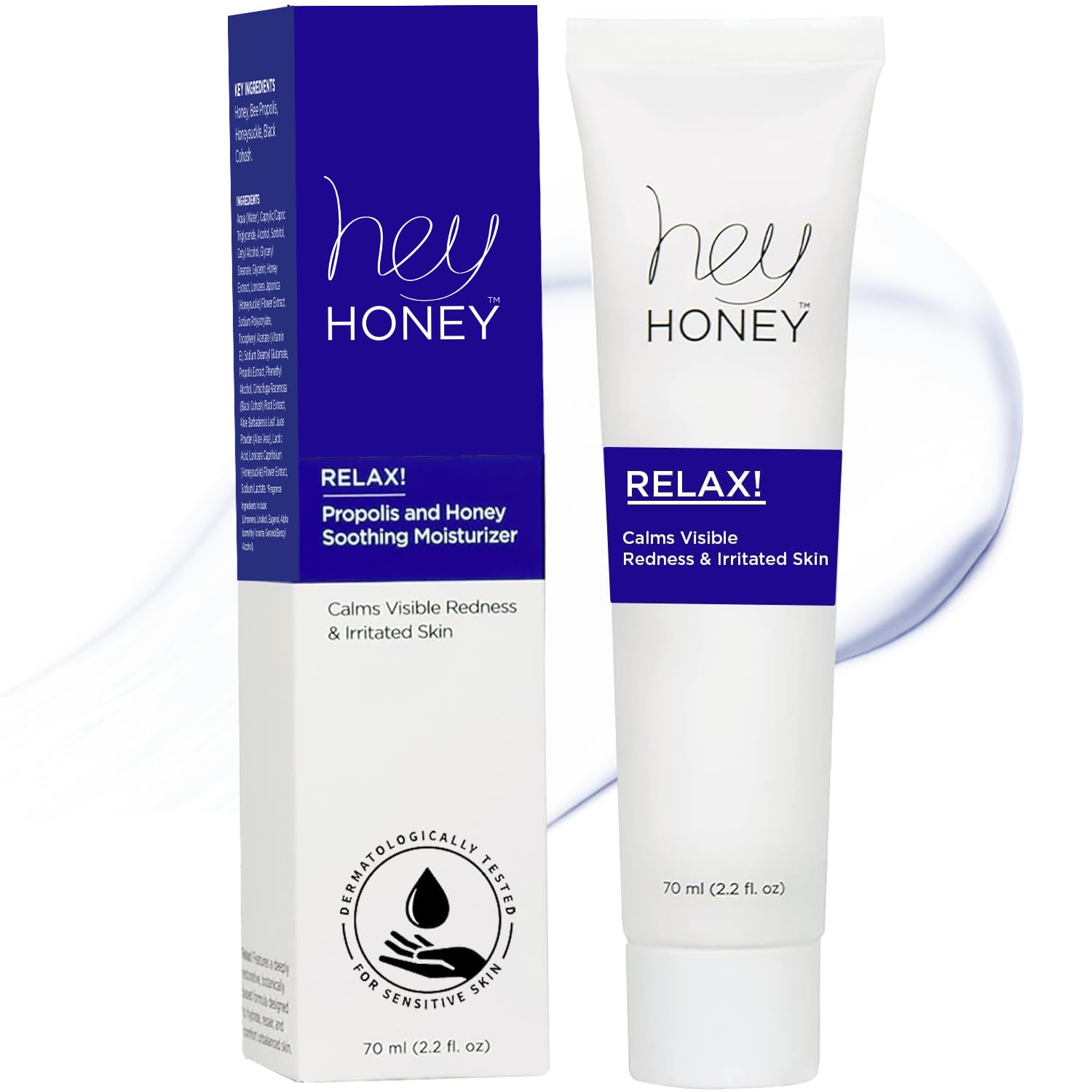 Hey Honey Relax – bouteille crème visage pour relief immédiat des rougeurs.