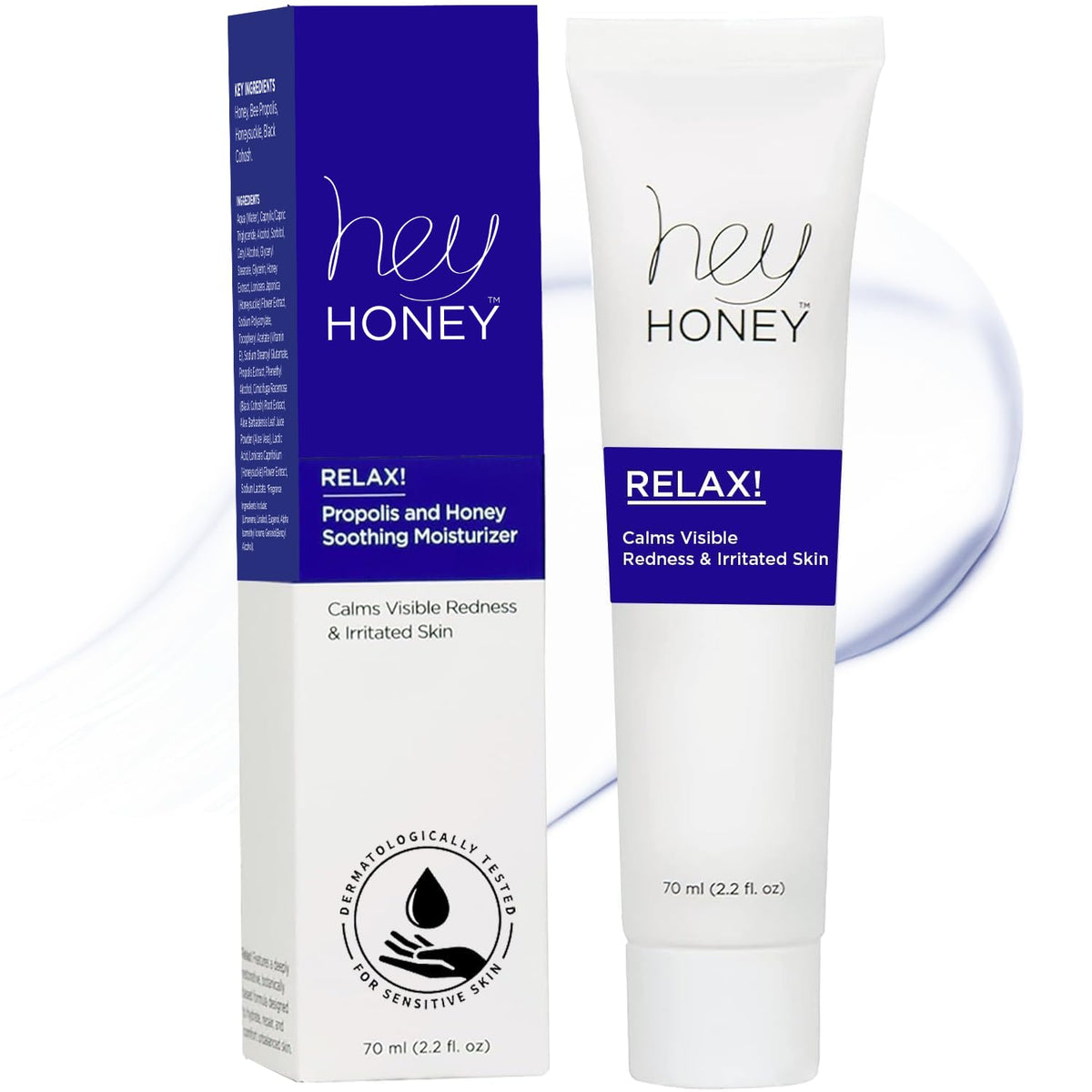 Hey Honey Relax – bouteille crème visage pour relief immédiat des rougeurs.