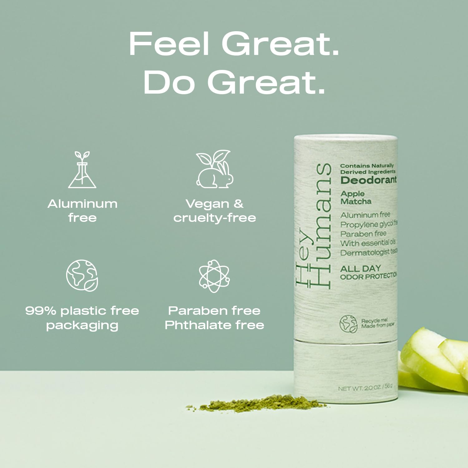 Hey Humans Apple Matcha deodorant application shows smooth, skin-friendly use.