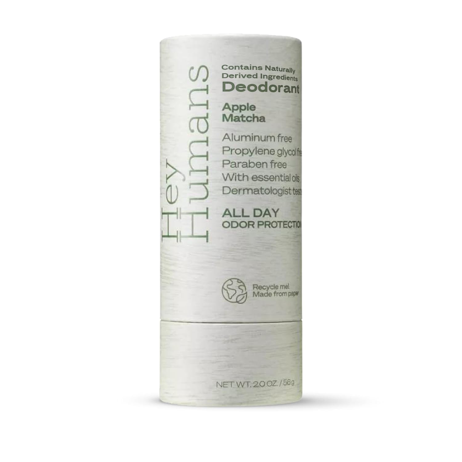 Hey Humans Apple Matcha deodorant bottle with aluminum-free protection for all-day freshness.