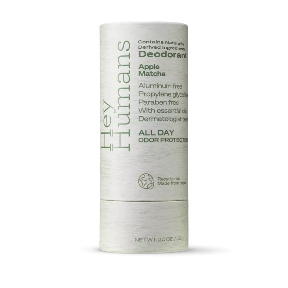Hey Humans Apple Matcha deodorant bottle with aluminum-free protection for all-day freshness.