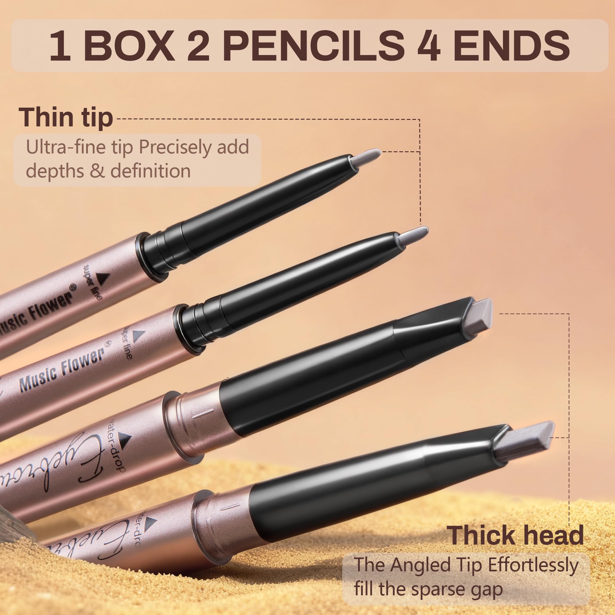 HeyBeauty Sourcils pointe ultra-fine 1,5 mm pour tracé précis.
