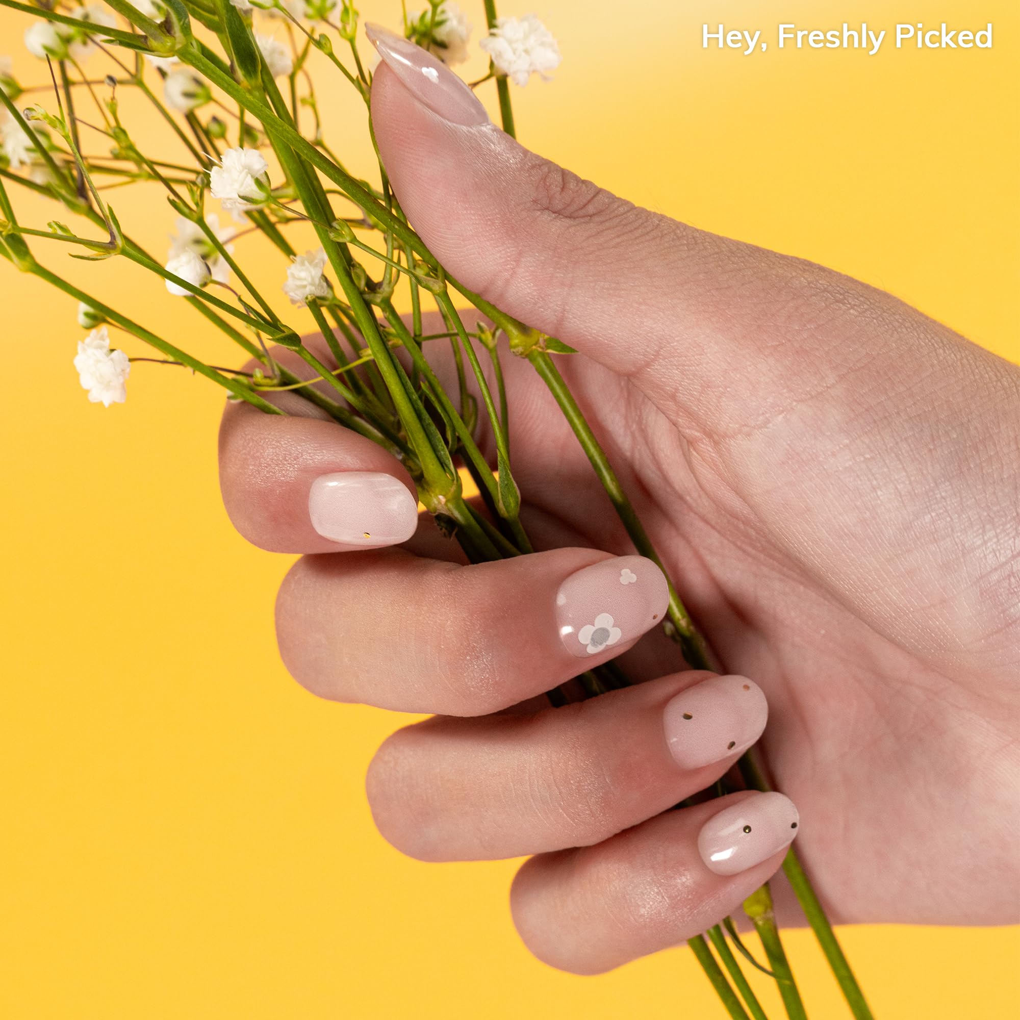 Heyhae: strips gel rose fleurs blanches, application rapide et précise.