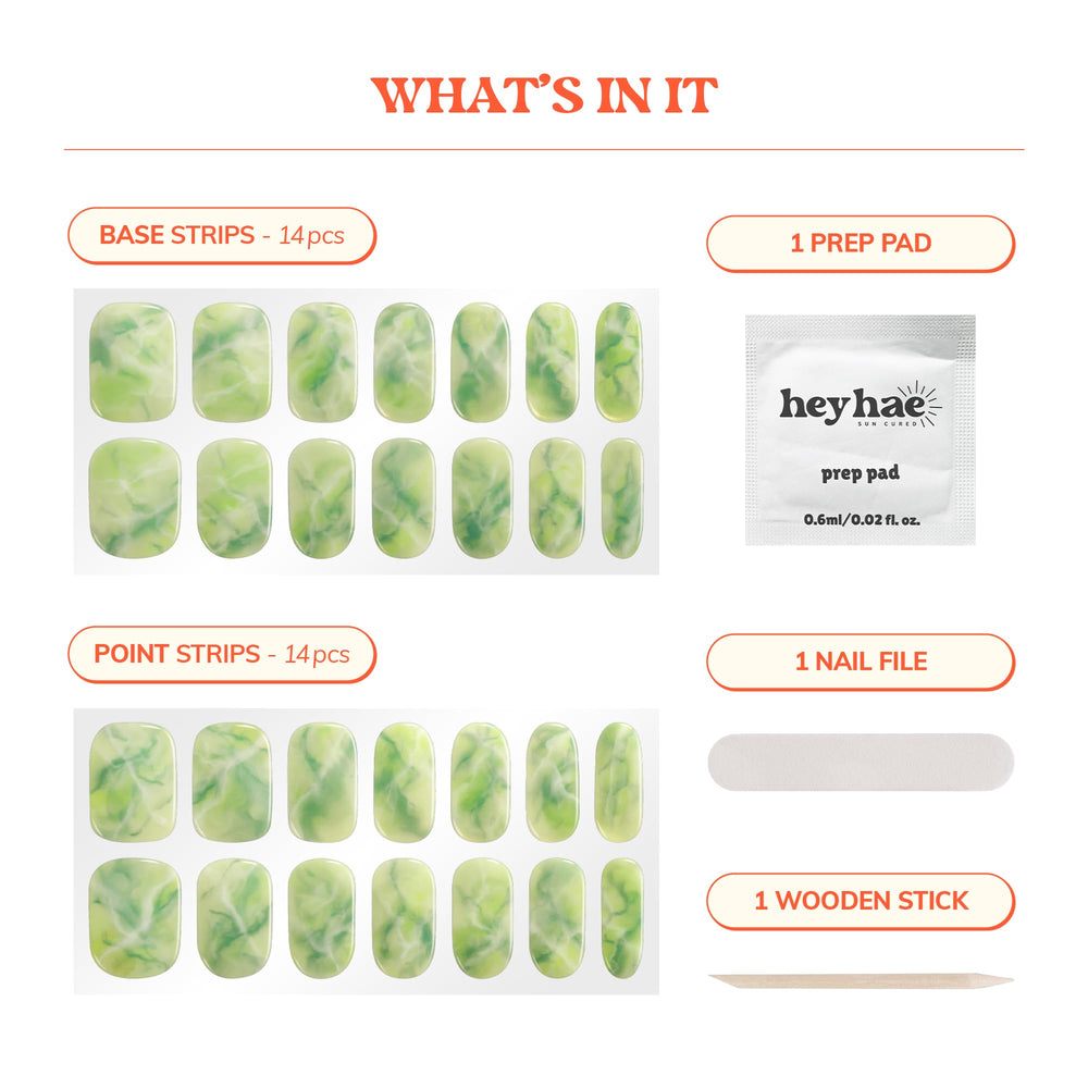 Heyhae strips ongles vert jade couleur marbrée
